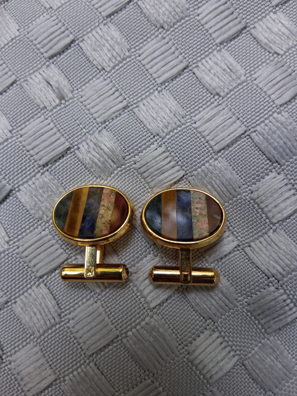 Men's Gold-Tone Multicolor Inlay Oval Cufflinks